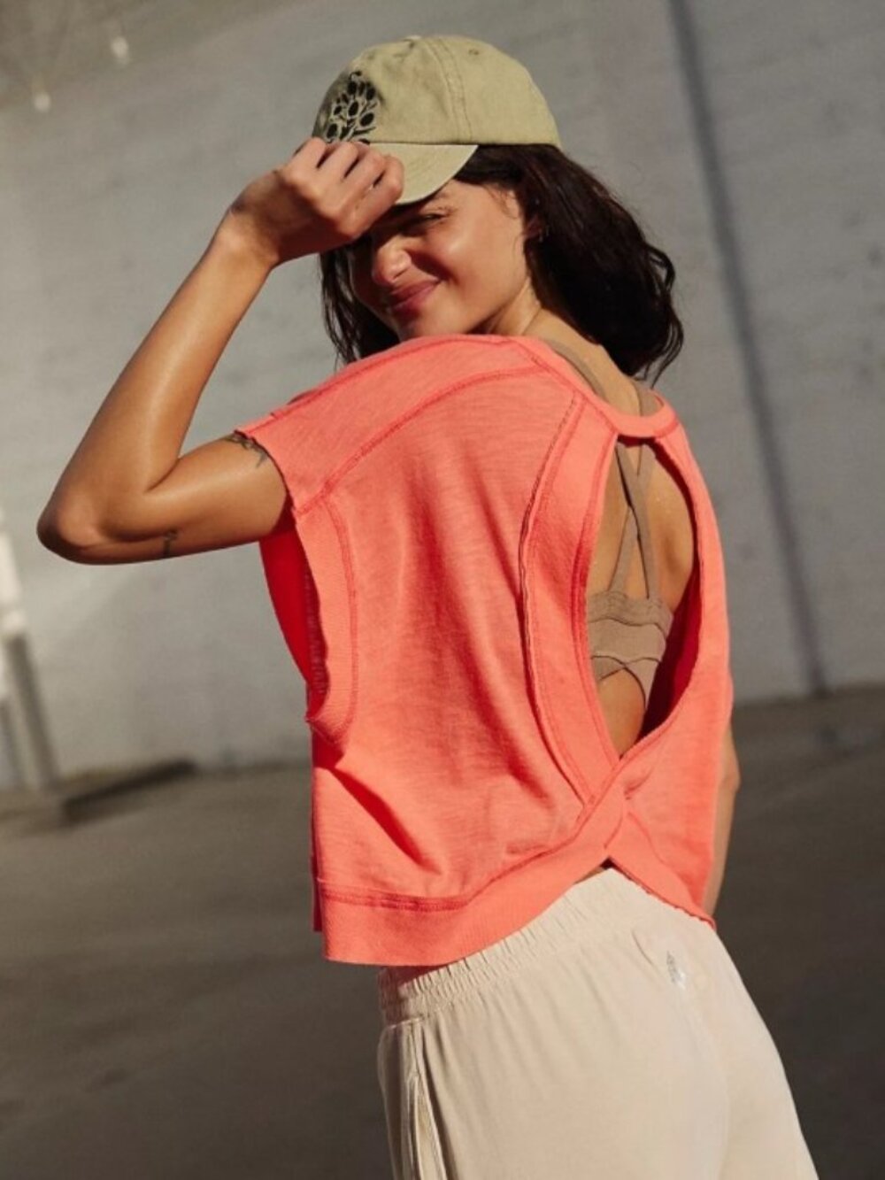 FREE PEOPLE MOVEMENT "My Time" Tee, Neon Coral, M, NWT